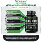 VITARAW ORGANIC LIONS MANE 2400mg 120 Caps MAXIMUM STRENGTH Mushroom Nootropic!