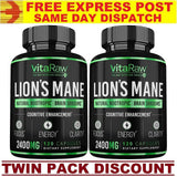 VITARAW ORGANIC LIONS MANE 2400mg 120 Caps MAXIMUM STRENGTH Mushroom Nootropic!